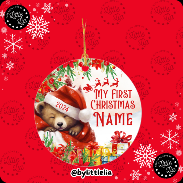 Baby Bear First Christmas 80mm Acrylic Bauble - Image 4