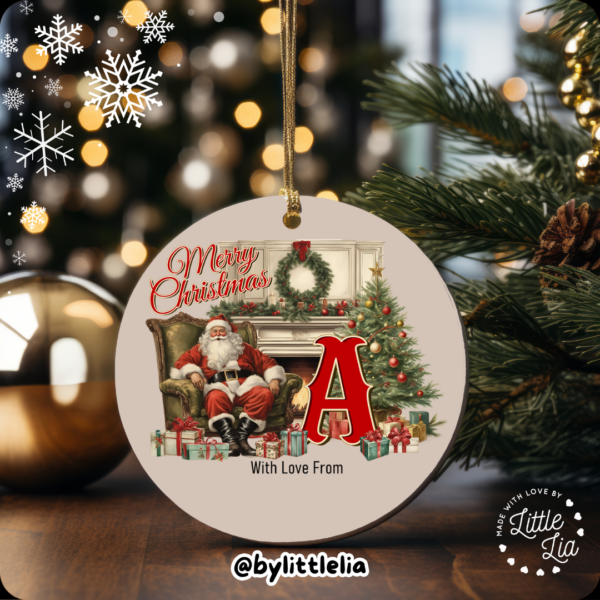 Father Christmas and Initial 80mm Acrylic Bauble - Add Name- - Image 5