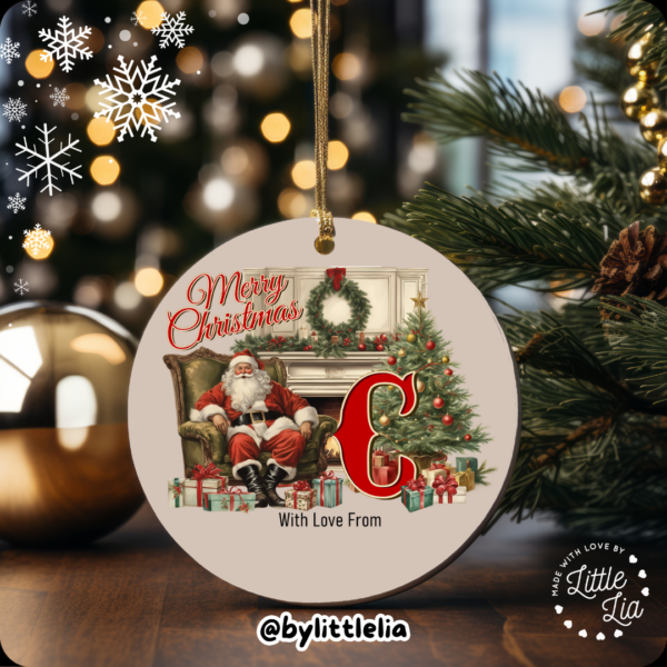 Father Christmas and Initial 80mm Acrylic Bauble - Add Name- - Image 7