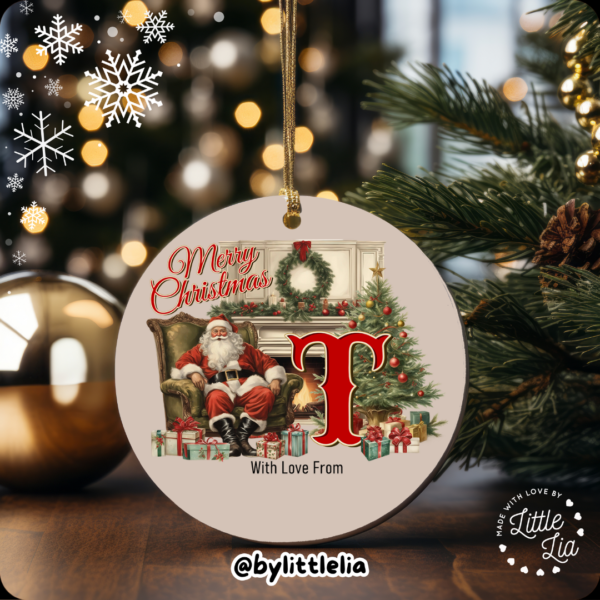 Father Christmas and Initial 80mm Acrylic Bauble - Add Name- - Image 24