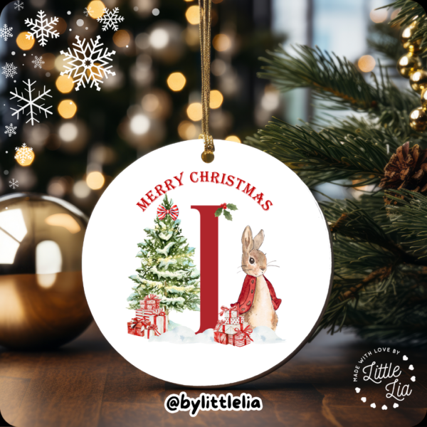 Christmas Bunny Initial 80mm Acrylic Bauble - Add Name - Image 10