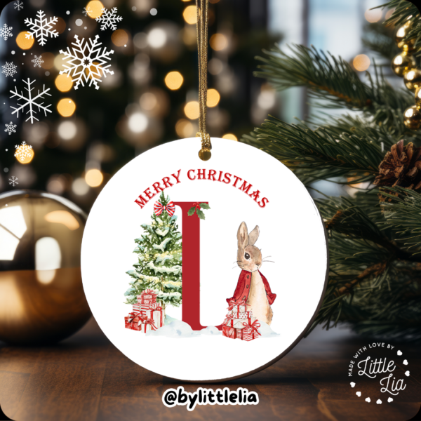 Christmas Bunny Initial 80mm Acrylic Bauble - Add Name - Image 13