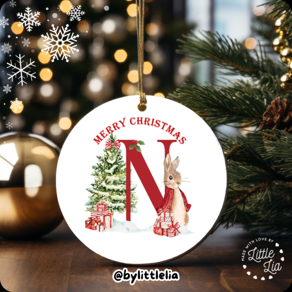 Christmas Bunny Initial 80mm Acrylic Bauble - Add Name - Image 15