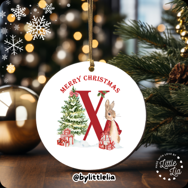 Christmas Bunny Initial 80mm Acrylic Bauble - Add Name - Image 25