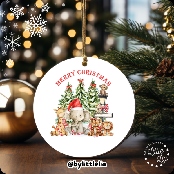 Christmas Jungle Scene 80mm Acrylic Bauble - Add Name - Image 3