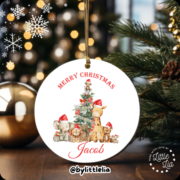 Christmas Jungle Christmas Tree 80mm Acrylic Bauble - Add Name - Image 2