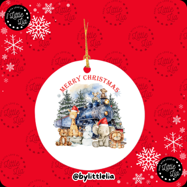 Christmas Jungle Train 80mm Acrylic Bauble - Add Name - Image 3