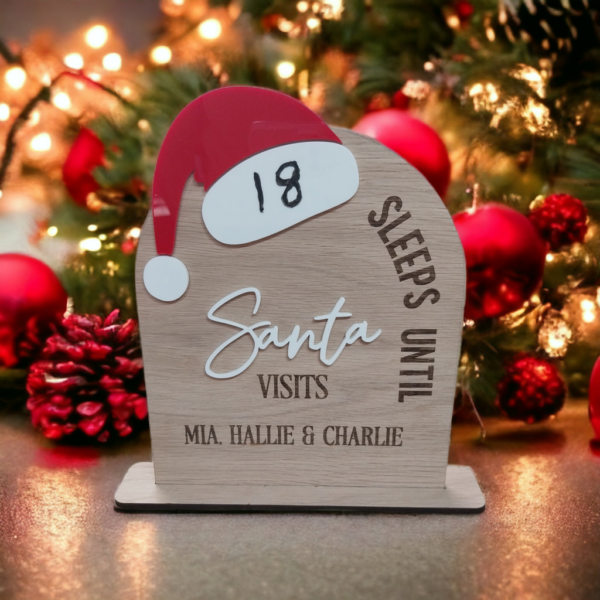 Sleeps Till Santa Visits Christmas Hat- Personalised