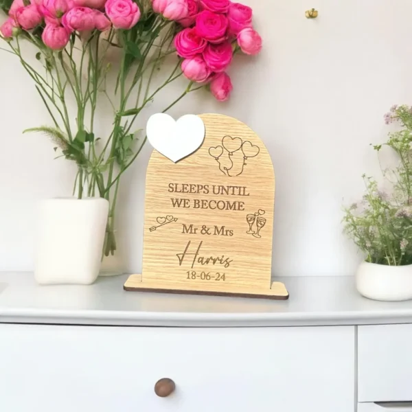 Wedding Oak Veneer Countdown - Personalise Name and Dates